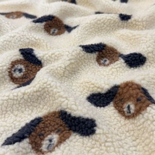Coat fabric TEDDY JACQUARD Dogs brown