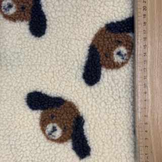 Coat fabric TEDDY JACQUARD Dogs brown