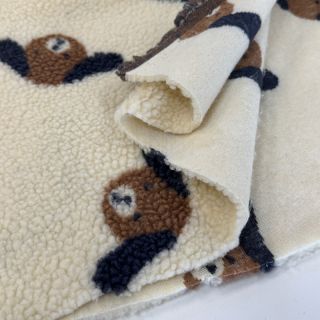 Coat fabric TEDDY JACQUARD Dogs brown