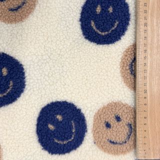 Coat fabric TEDDY JACQUARD Happy faces ecru