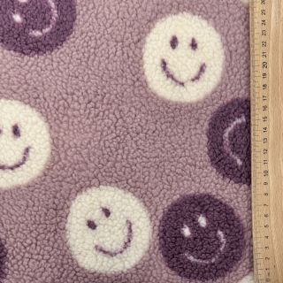 Coat fabric TEDDY JACQUARD Happy faces mauve