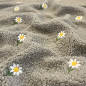 Coat fabric TEDDY EMBROIDERY Flowers pebble