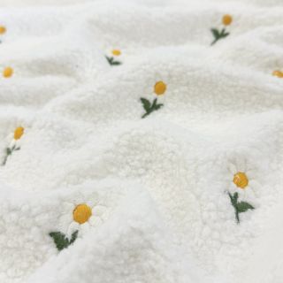 Coat fabric TEDDY EMBROIDERY Flowers off white
