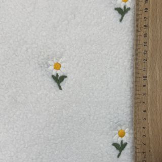 Coat fabric TEDDY EMBROIDERY Flowers off white