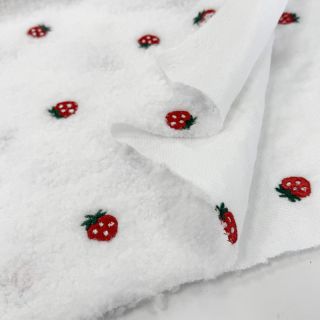 Coat fabric TEDDY EMBROIDERY Strawberries white