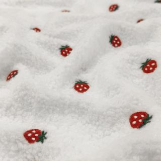 Coat fabric TEDDY EMBROIDERY Strawberries off white