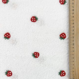 Coat fabric TEDDY EMBROIDERY Strawberries off white