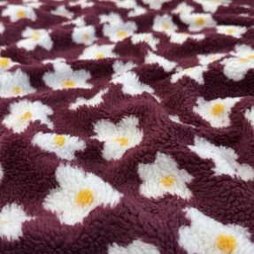 Coat fabric TEDDY Daisy brom beere
