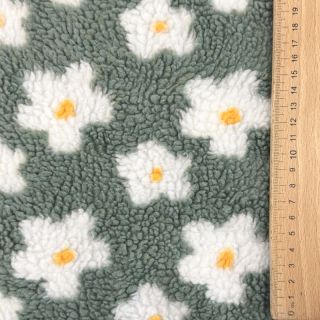 Coat fabric TEDDY Daisy old green