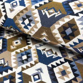 Decoration fabric jacquard Kilim cobalt havane