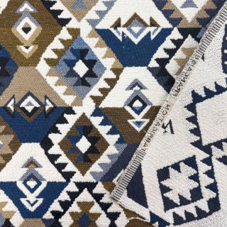 Decoration fabric jacquard Kilim cobalt havane