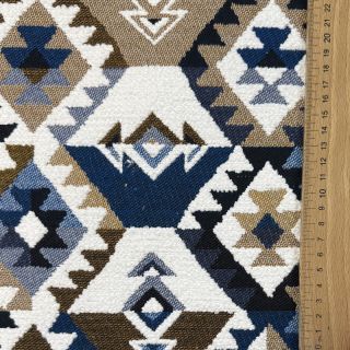 Decoration fabric jacquard Kilim cobalt havane