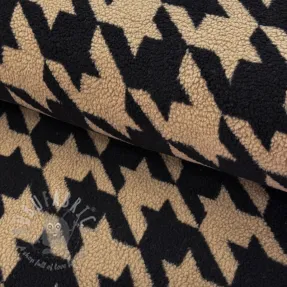 Coat fabric TEDDY JACQUARD PIED DE POULE camel