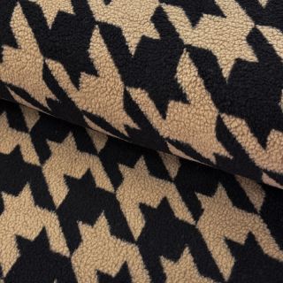 Coat fabric TEDDY JACQUARD PIED DE POULE camel