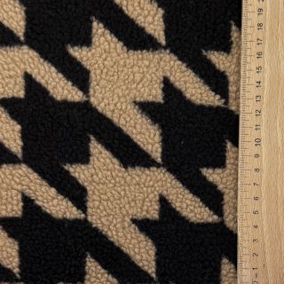 Coat fabric TEDDY JACQUARD PIED DE POULE camel