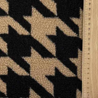 Coat fabric TEDDY JACQUARD PIED DE POULE camel