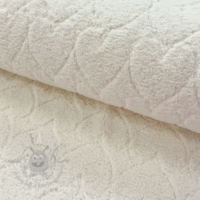Coat fabric TEDDY Hearts in hearts ecru