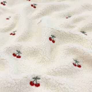Coat fabric TEDDY EMBROIDERY Cherries