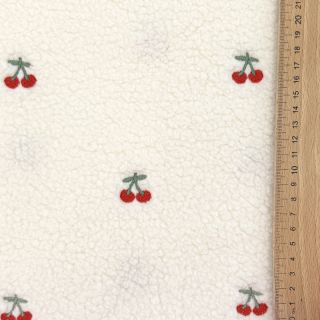Coat fabric TEDDY EMBROIDERY Cherries