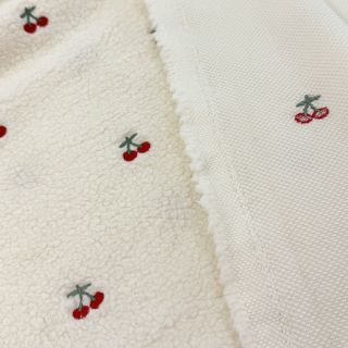 Coat fabric TEDDY EMBROIDERY Cherries