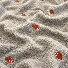 Coat fabric EMBROIDERY Little mushrooms pebble