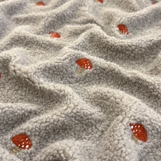 Coat fabric EMBROIDERY Little mushrooms pebble