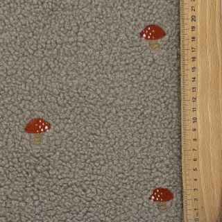 Coat fabric EMBROIDERY Little mushrooms pebble