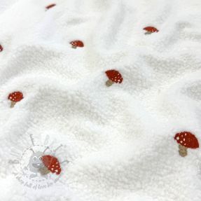 Coat fabric EMBROIDERY Little mushrooms off white