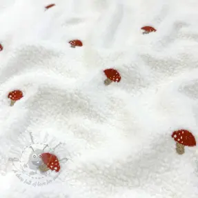Coat fabric EMBROIDERY Little mushrooms off white