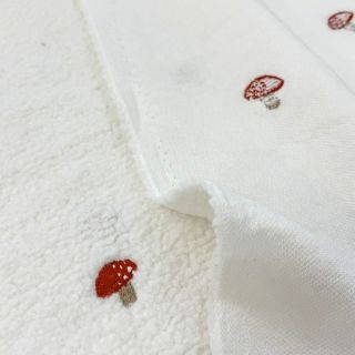 Coat fabric EMBROIDERY Little mushrooms off white