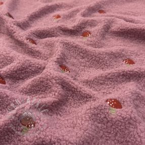 Coat fabric EMBROIDERY Little mushrooms old pink