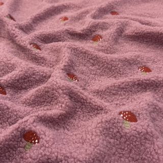 Coat fabric EMBROIDERY Little mushrooms old pink