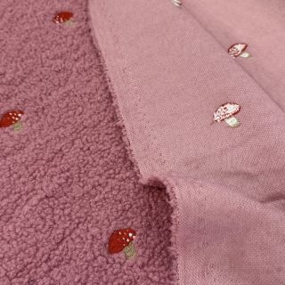 Coat fabric EMBROIDERY Little mushrooms old pink