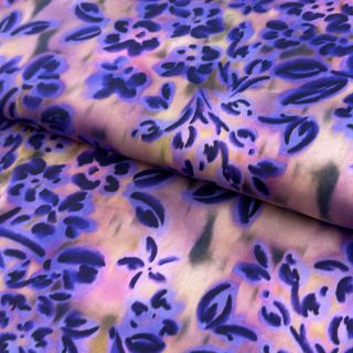 Cotton fabric SATIN Purple flowers digital print
