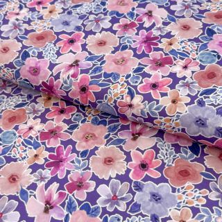 Cotton fabric Significant flowers purple digital print