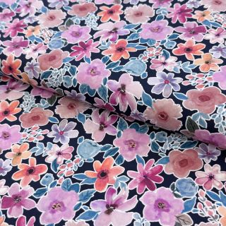 Cotton fabric Significant flowers navy digital print