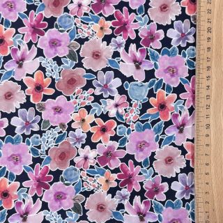 Cotton fabric Significant flowers navy digital print
