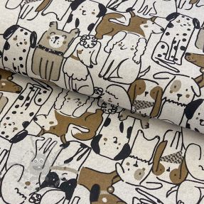 Decoration fabric Linenlook Dogs natural