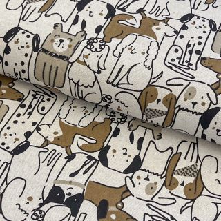 Decoration fabric Linenlook Dogs natural