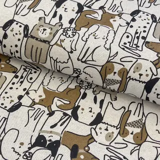 Decoration fabric Linenlook Dogs natural