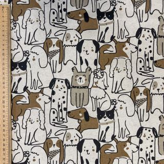 Decoration fabric Linenlook Dogs natural