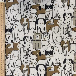 Decoration fabric Linenlook Dogs natural