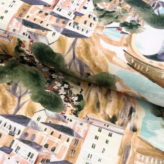 Decoration fabric Houses ecru digital print