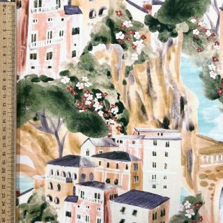 Decoration fabric Houses ecru digital print