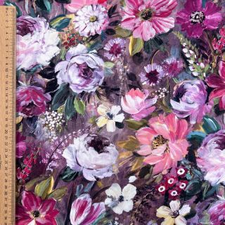 Decoration fabric Oil painting flowers mauve digital print