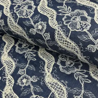 Cotton fabric JEANS EMBROIDERY Flora design A
