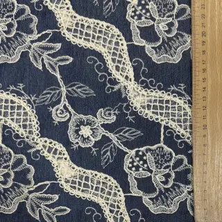 Cotton fabric JEANS EMBROIDERY Flora design A