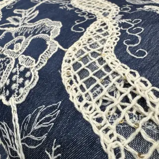 Cotton fabric JEANS EMBROIDERY Flora design A