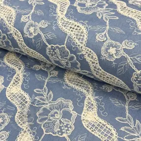 Cotton fabric JEANS EMBROIDERY Flora design B