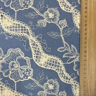 Cotton fabric JEANS EMBROIDERY Flora design B